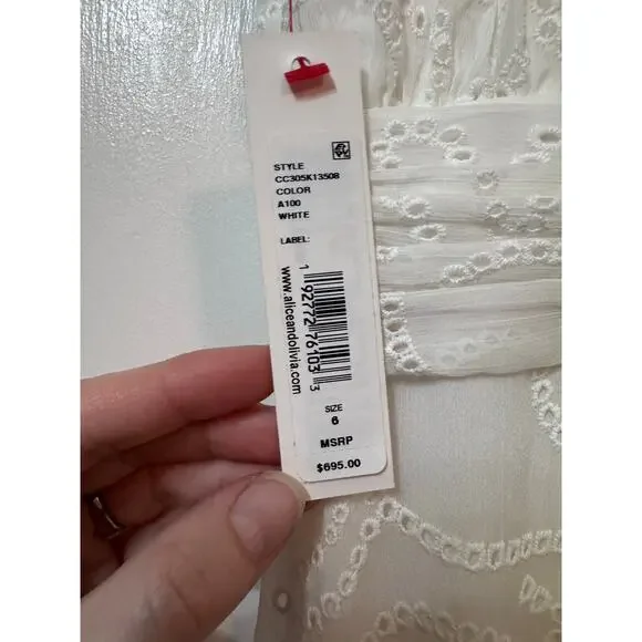 NWT Alice & Olivia White V Neck Eyelet Lace Vanna Maxi Dress Size 6 - Picture 16 of 16